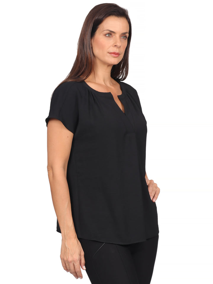 Blusa Cuello en V, Manga Corta,Lisa