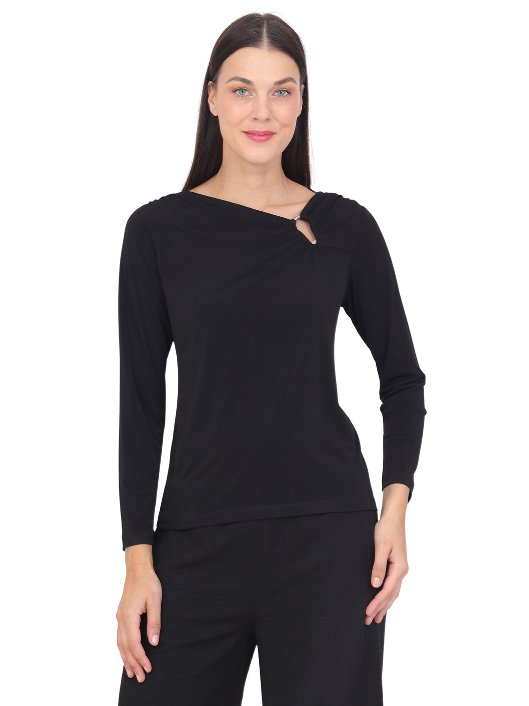 Blusa Cuello Redondo Con Aplicación, Manga Larga