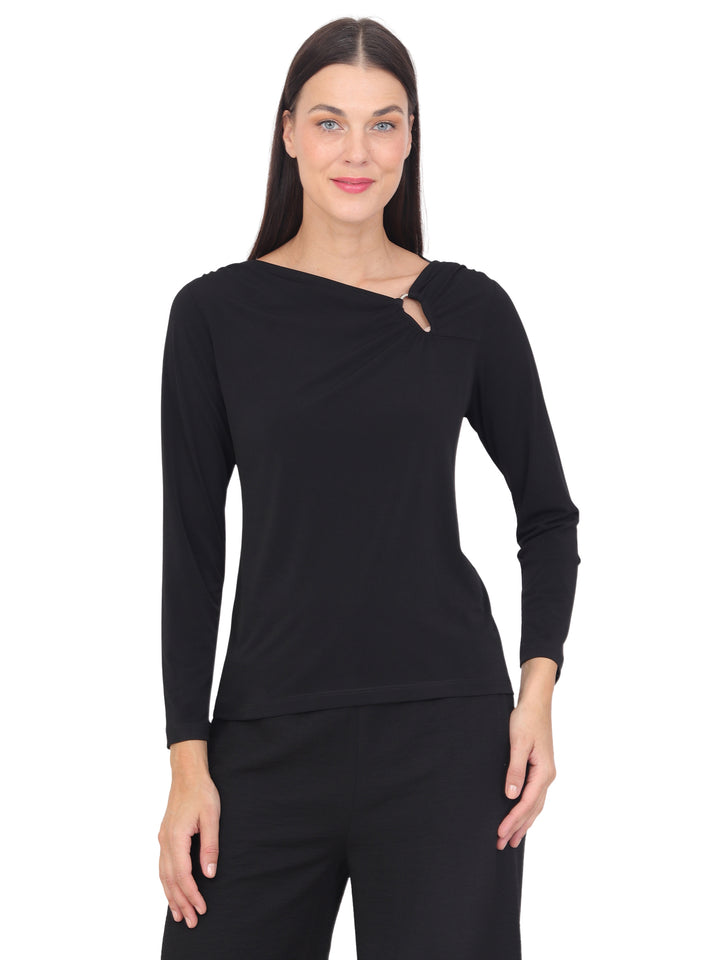 Blusa Cuello Redondo Con Aplicación, Manga Larga