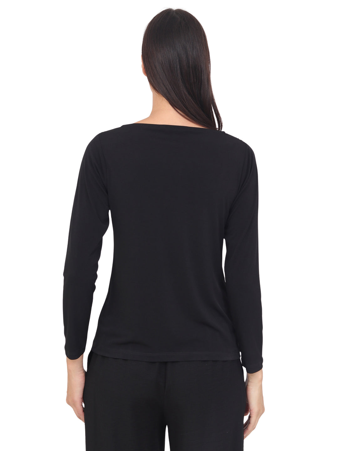 Blusa Cuello Redondo Con Aplicación, Manga Larga
