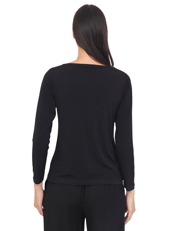 Blusa Cuello Redondo Con Aplicación, Manga Larga