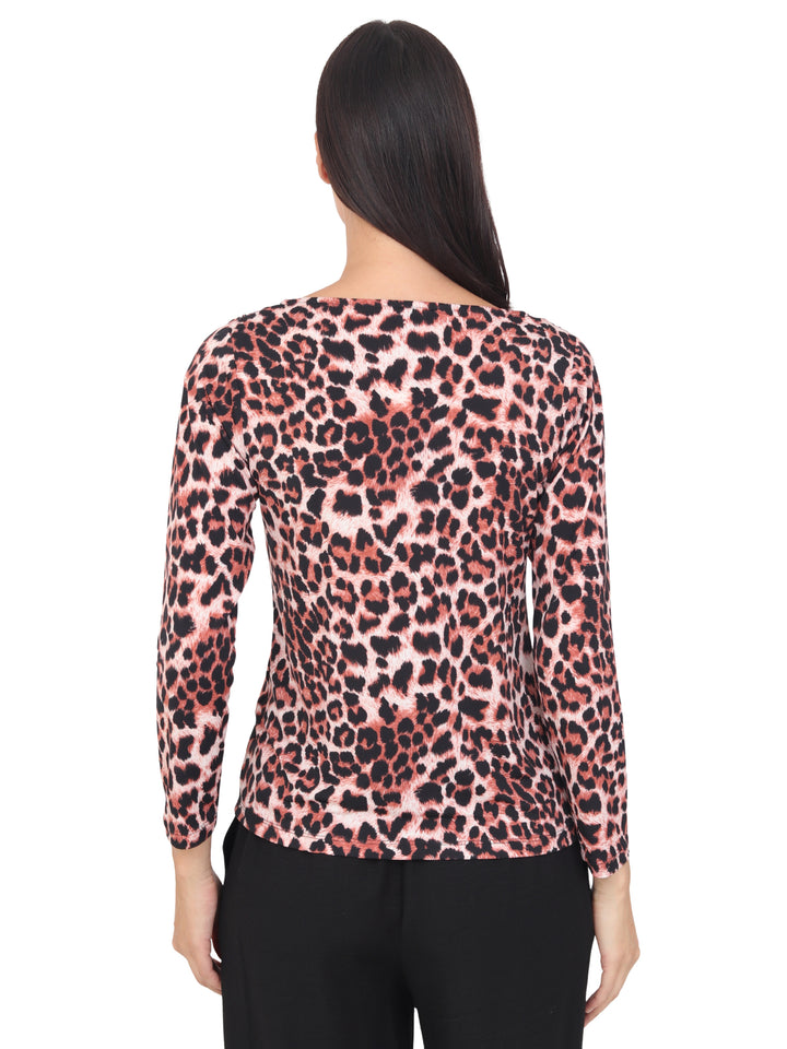 Blusa Cuello Redondo Con Aplicación, Manga Larga, Estampada