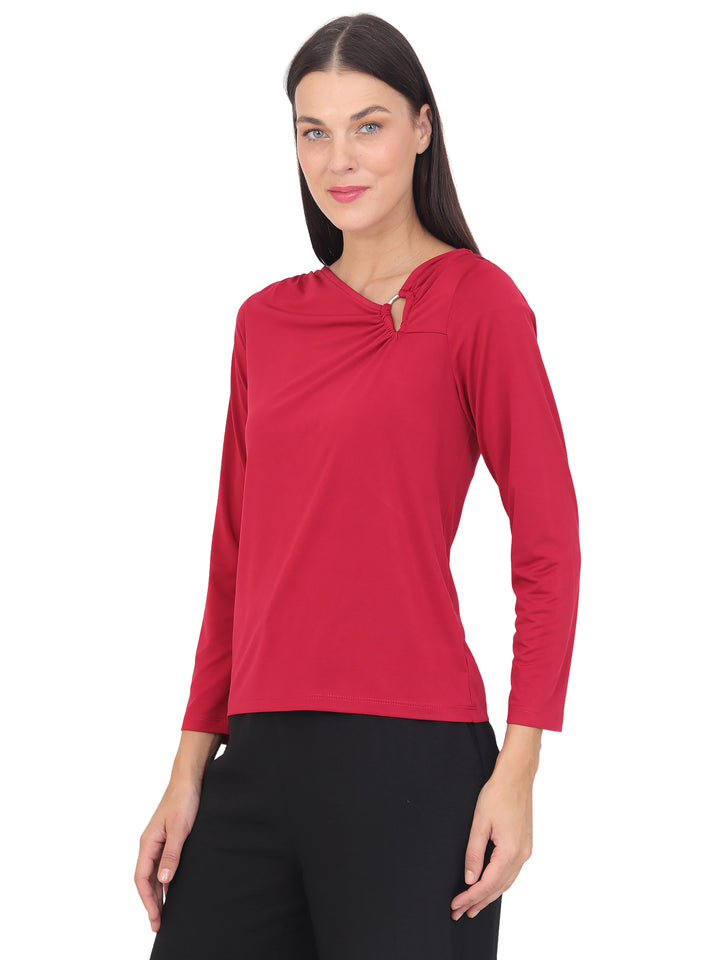 Blusa Cuello Redondo Con Aplicación, Manga Larga