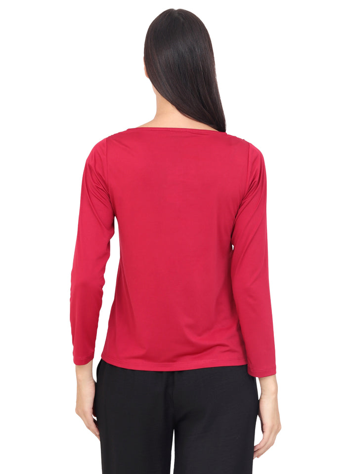 Blusa Cuello Redondo Con Aplicación, Manga Larga