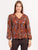 Blusa Cuello en V con Olán, Manga  Larga, Estampada