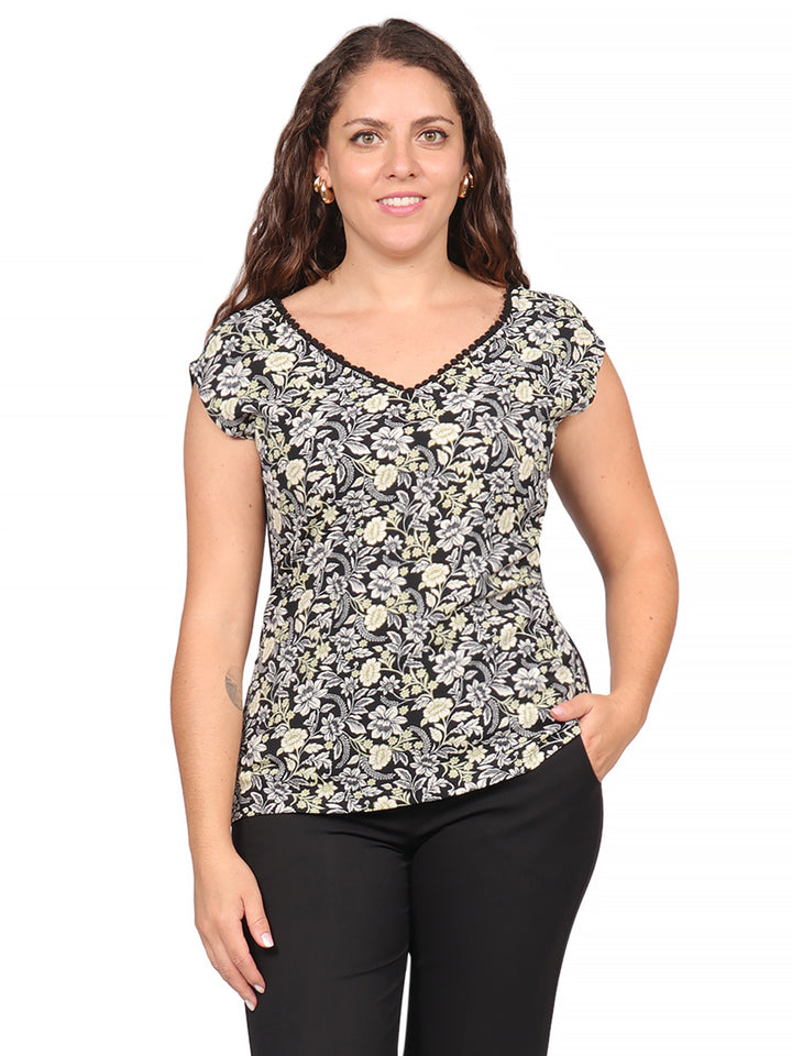 Blusa Cuello Redondo  , Sin Manga, Estampada