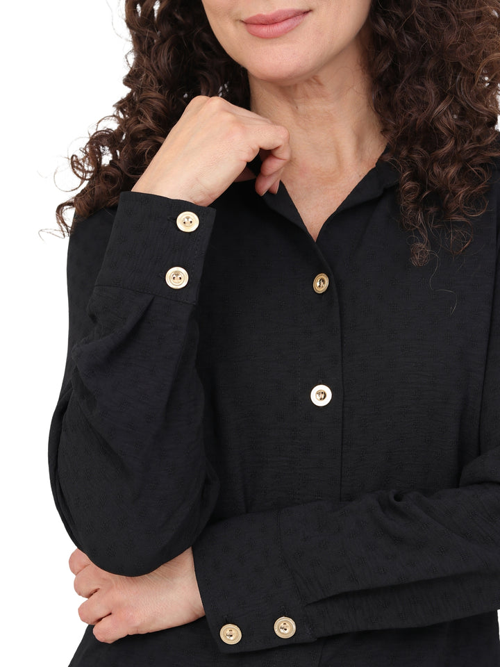 Blusa Camisera, Manga Larga, Botones al frente, Lisa