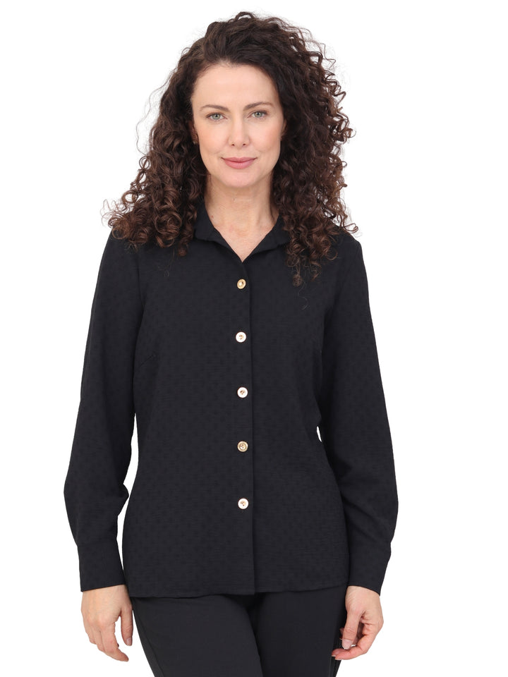 Blusa Camisera, Manga Larga, Botones al frente, Lisa