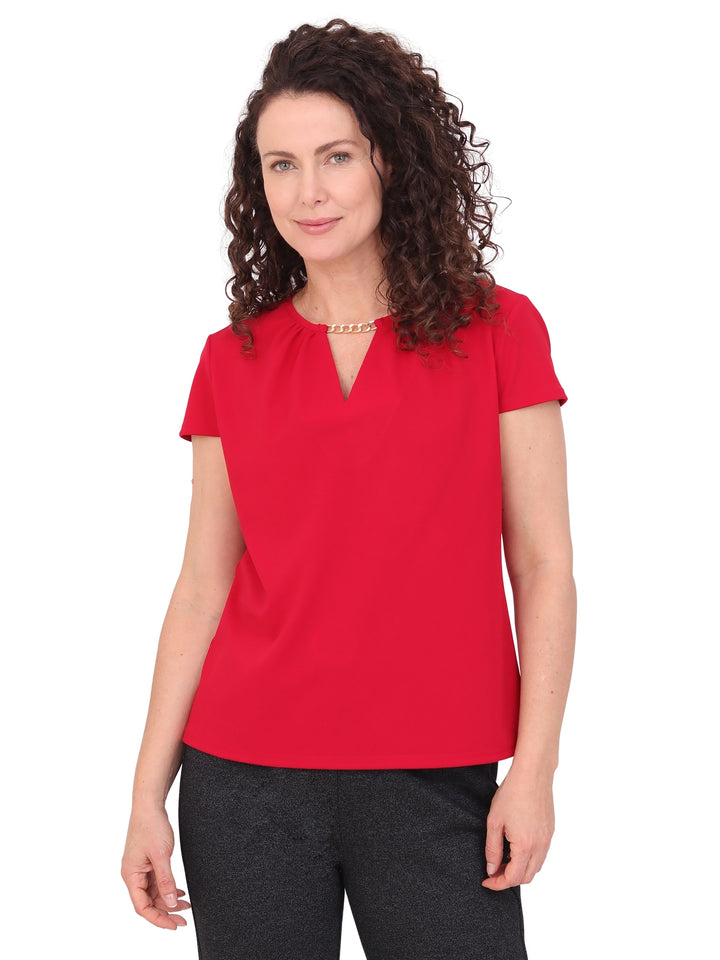 Blusa Cuello Redondo con Aplicación , Manga Corta, Lisa