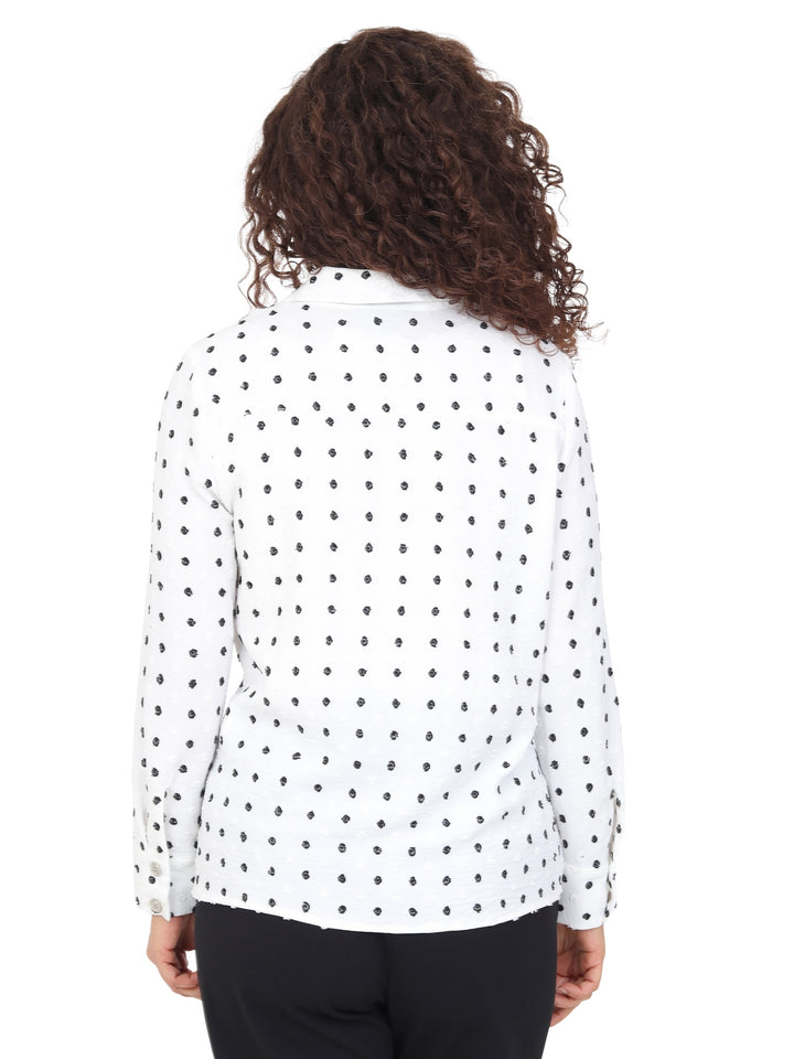 Blusa Camisera, Manga Larga, Botones al frente, Lunares