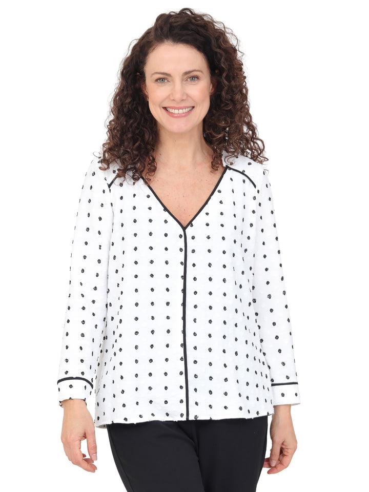 Blusa Cuello V, Manga Larga, Lunares