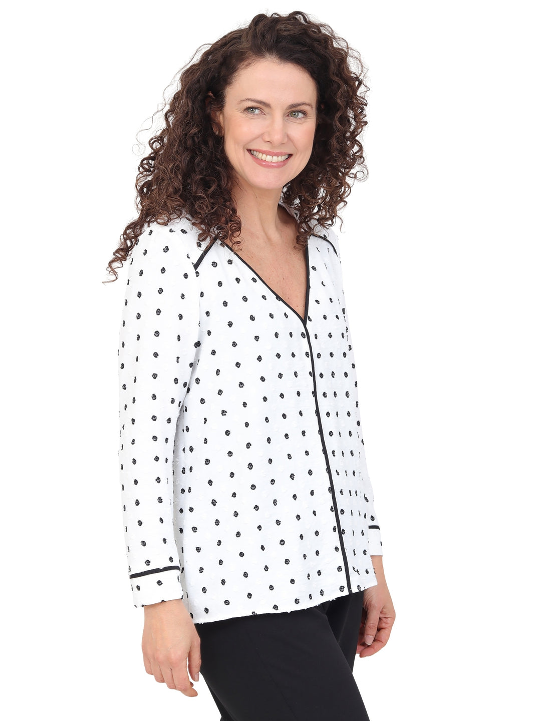 Blusa Cuello V, Manga Larga, Lunares