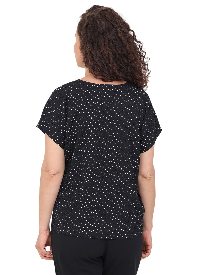 Blusa Cuello Redondo con Aplicación, Manga Corta, Lunares