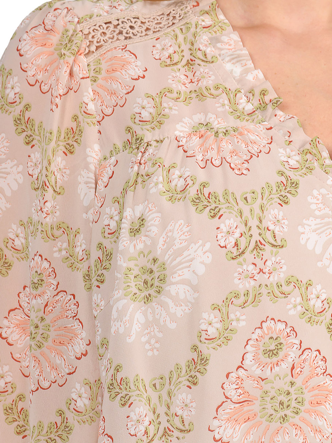Blusa Cuello en V, Manga Larga, Estampada