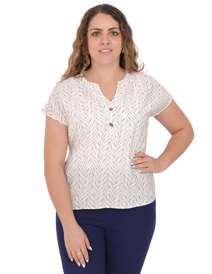 Blusa Cuello V, Manga Corta,Boton al Frente
