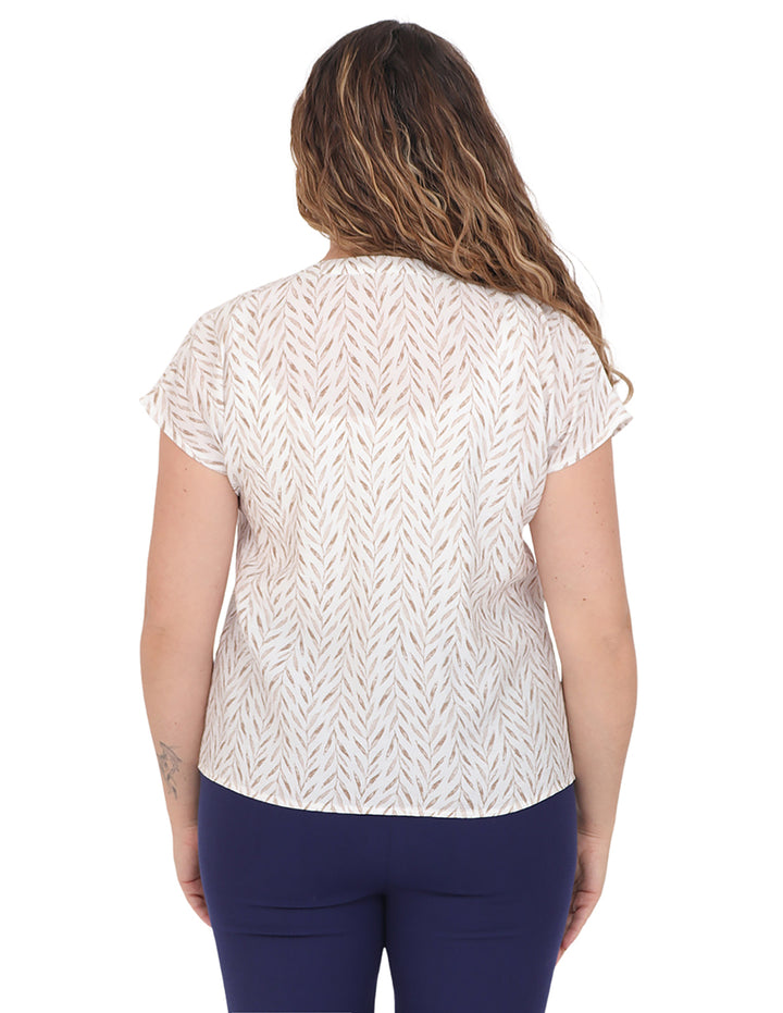 Blusa Cuello V, Manga Corta,Boton al Frente