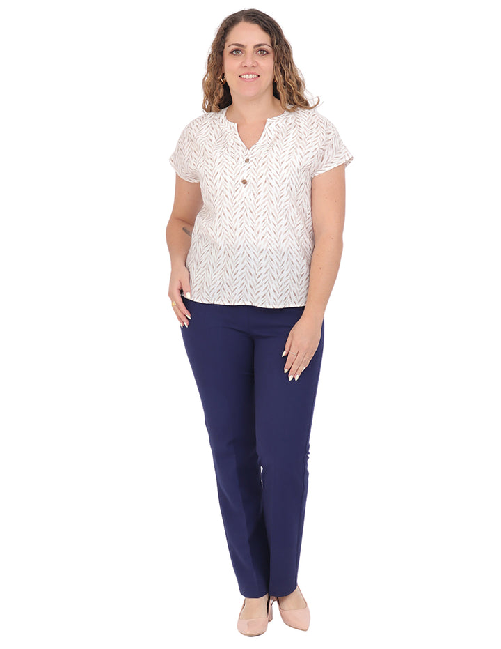 Blusa Cuello V, Manga Corta,Boton al Frente