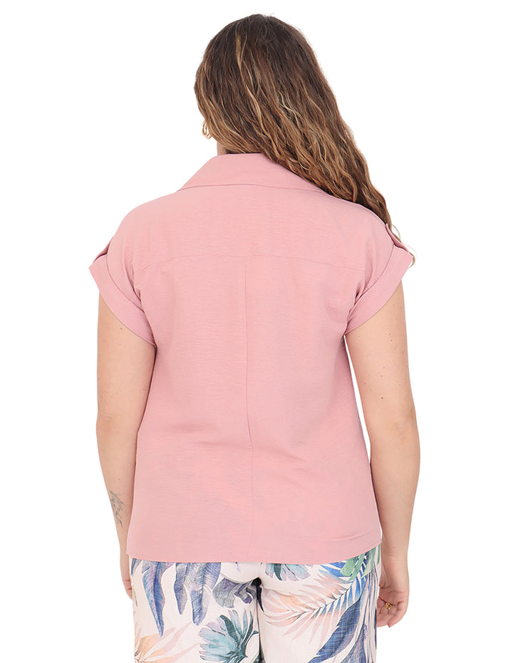 Blusa Camisera, Manga Corta,Boton al Frente