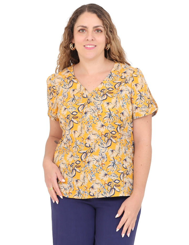 Blusa Cuello V, Manga Corta, Estampada