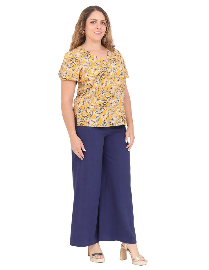 Blusa Cuello V, Manga Corta, Estampada