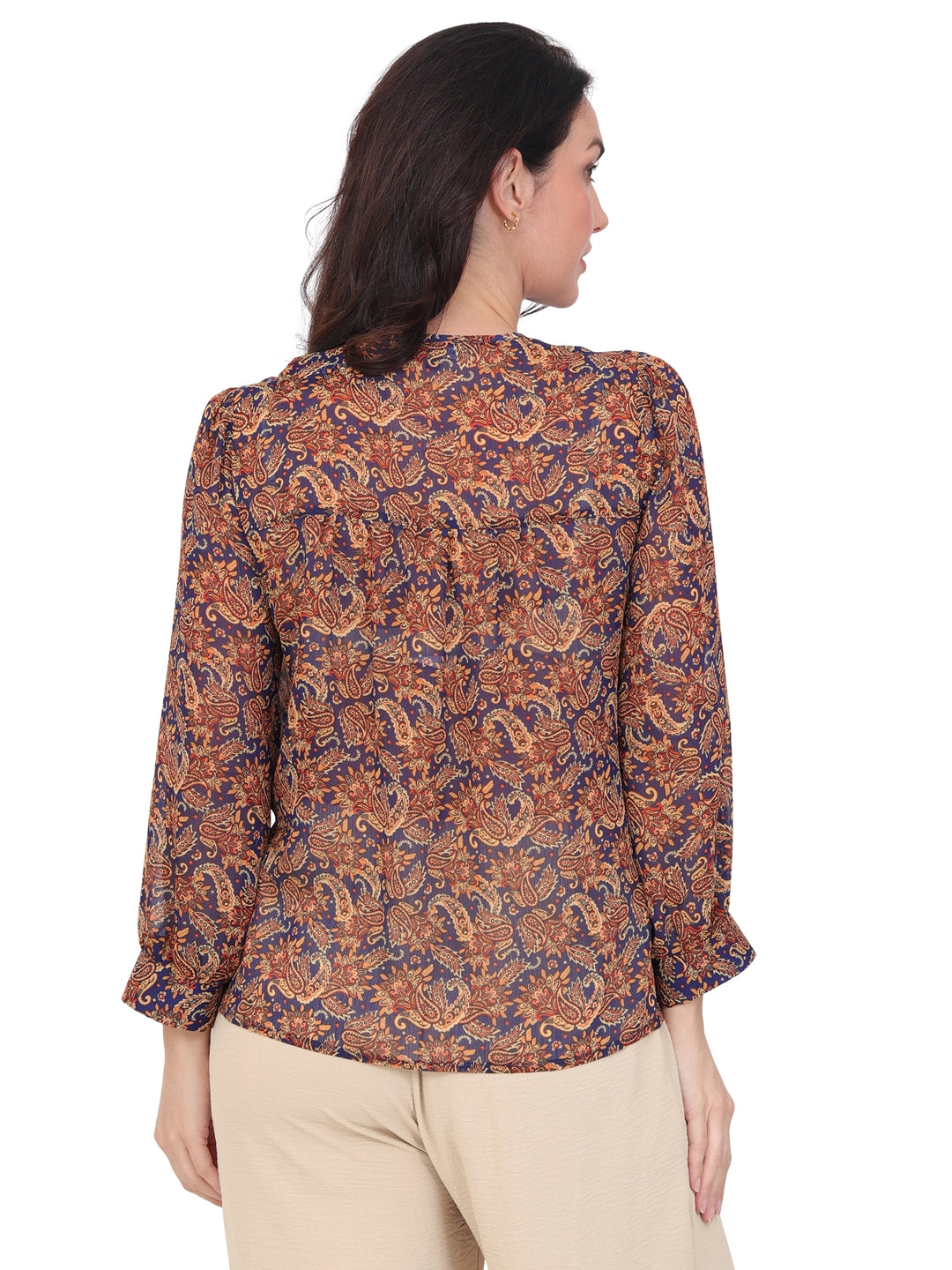 Blusa Cuello V, Manga 3/4, Estampada