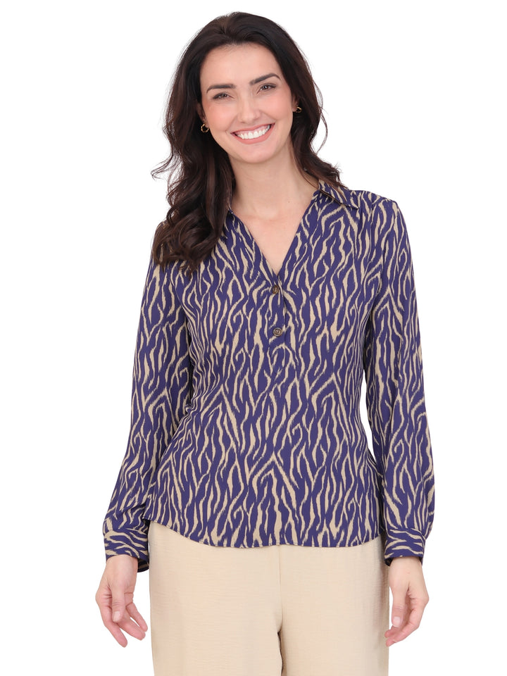 Blusa Cuello V, Manga 3/4, Estampada