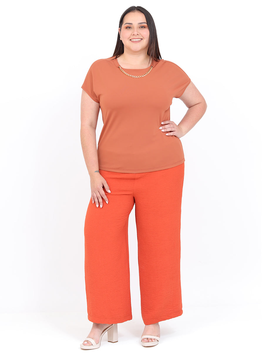 Blusa Curvy Carilo, Cuello Redondo,  Manga Corta