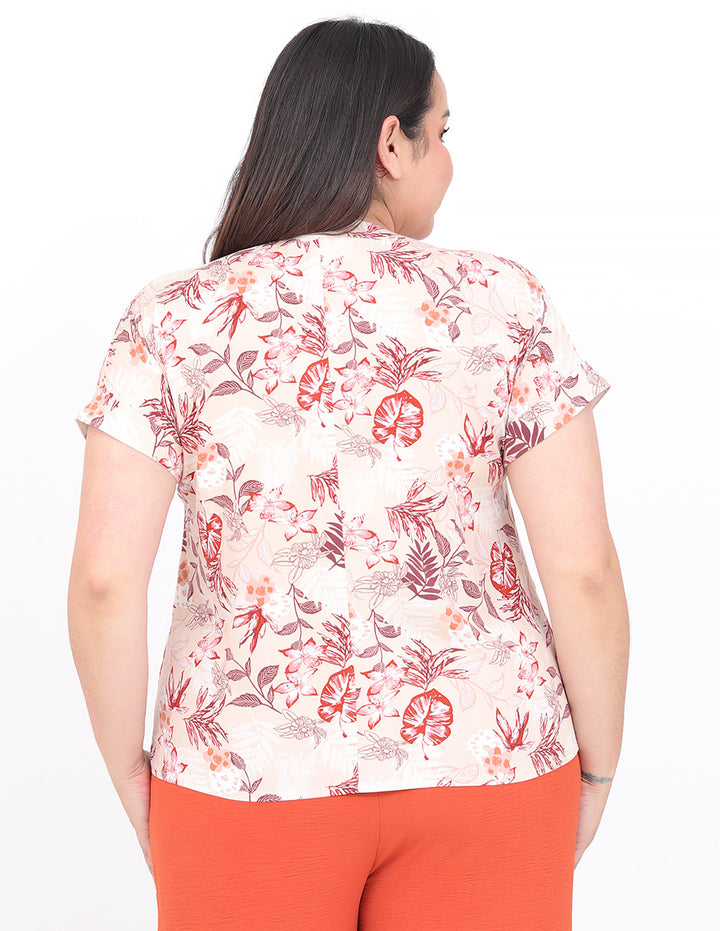 Blusa Curvy Carilo, Cuello V,  Manga Corta, Estampado