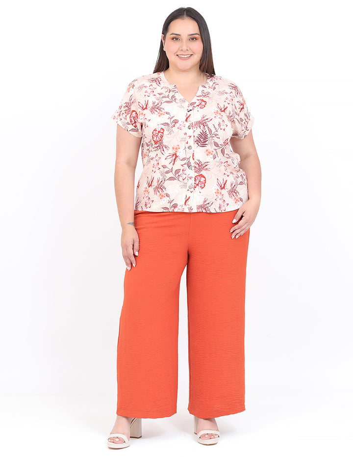 Blusa Curvy Carilo, Cuello V,  Manga Corta, Estampado