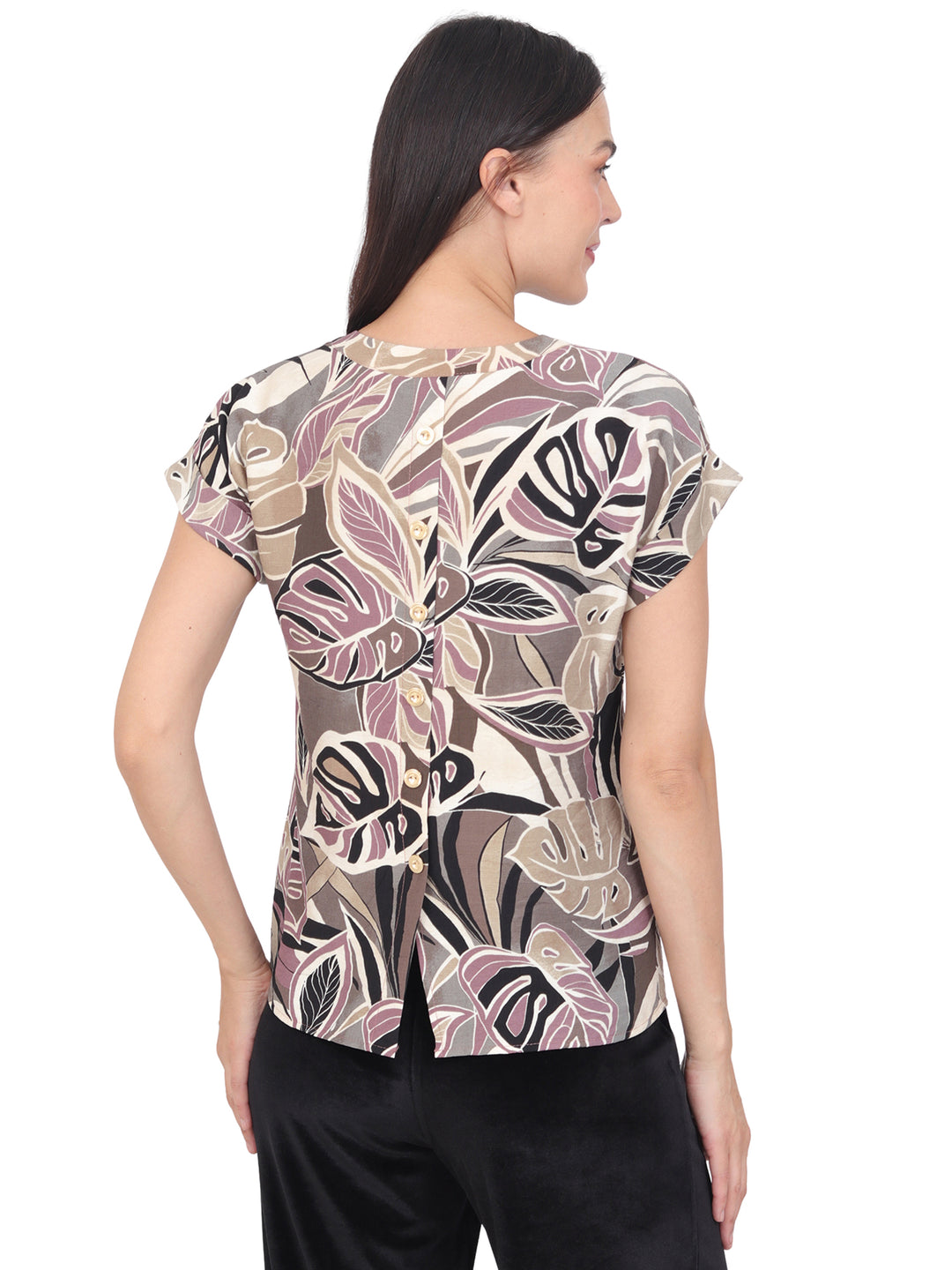 Blusa Cuello V, Manga Corta, Estampada
