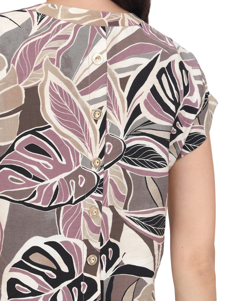 Blusa Cuello V, Manga Corta, Estampada