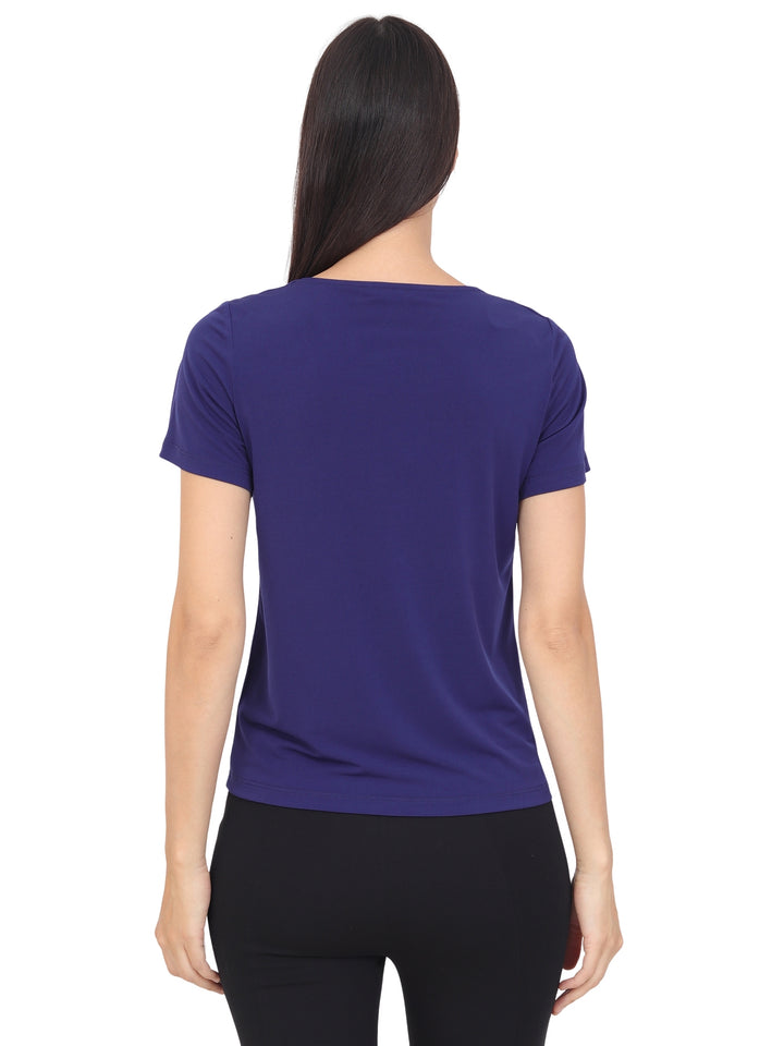 Blusa Cuello V con Aplicación, Manga Corta