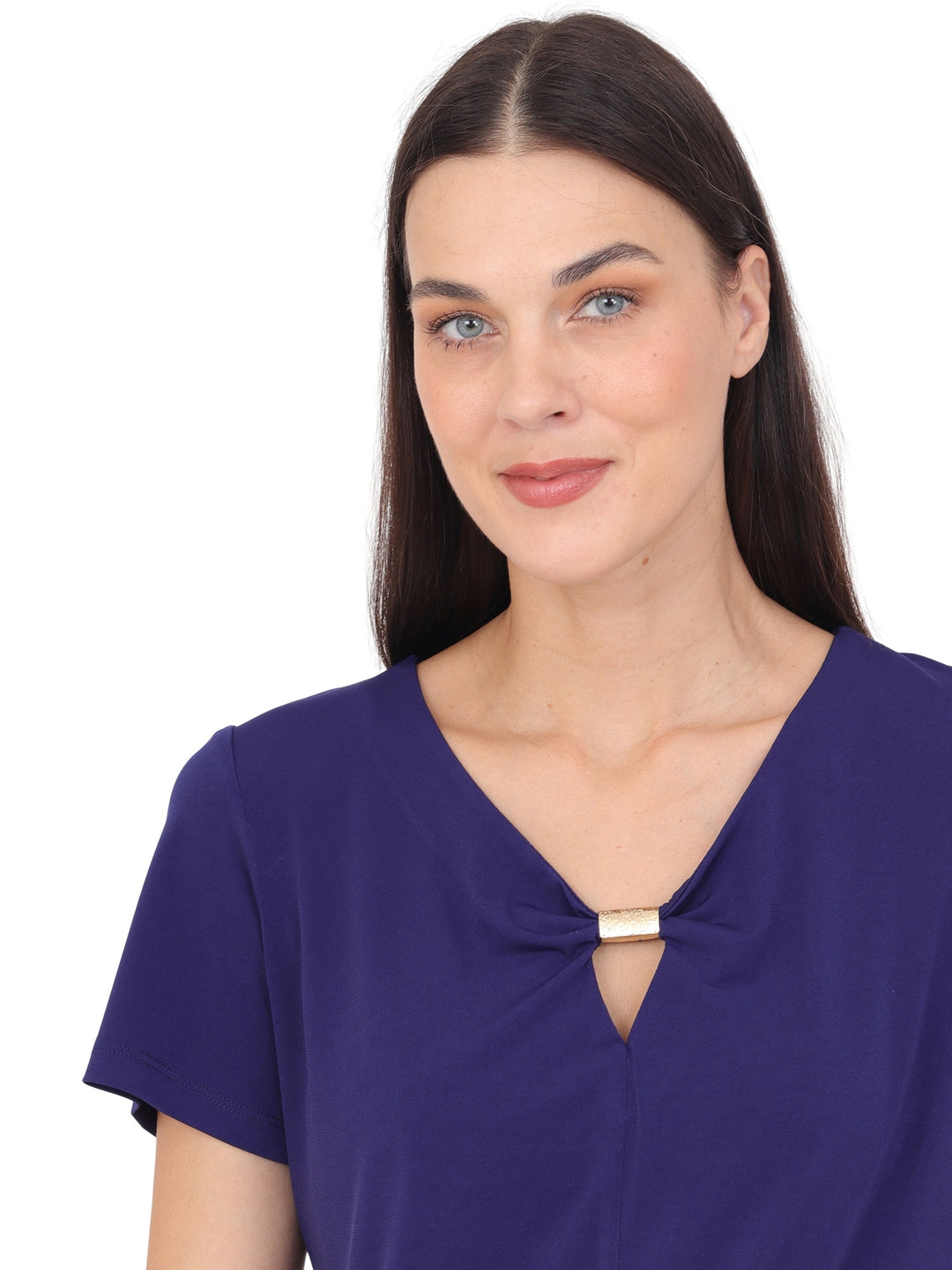 Blusa Cuello V con Aplicación, Manga Corta