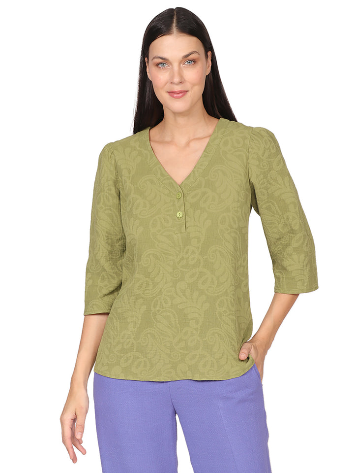 Blusa Cuello V,  Manga 3/4 ,Estampada