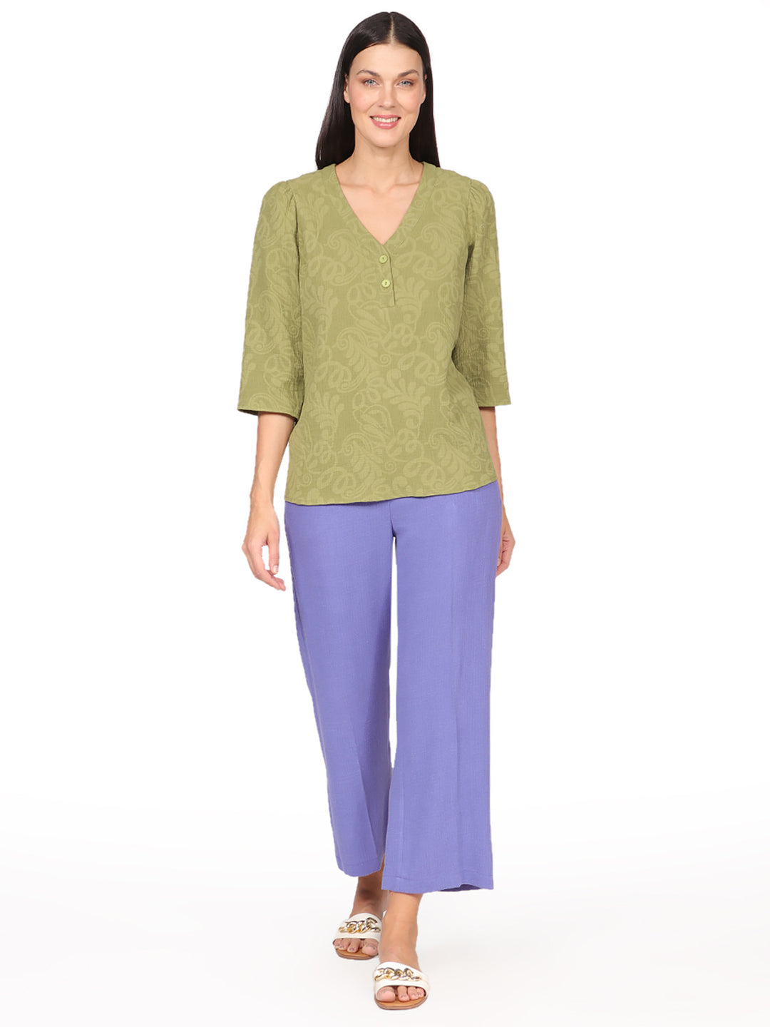 Blusa Cuello V,  Manga 3/4 ,Estampada