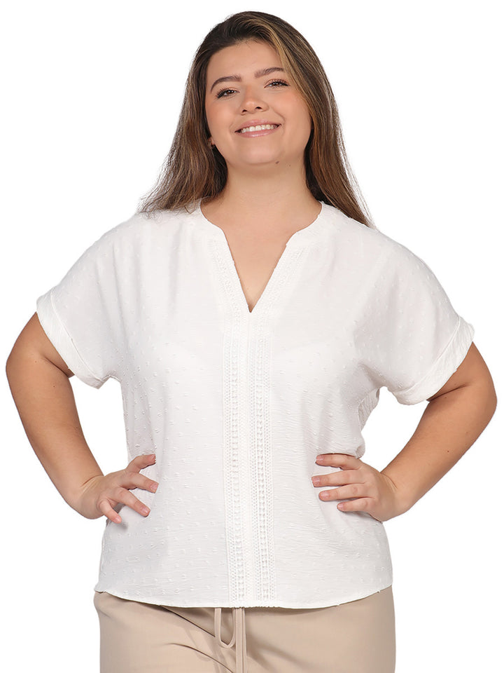 Blusa Curvy Carilo, Cuello V,  Manga Corta