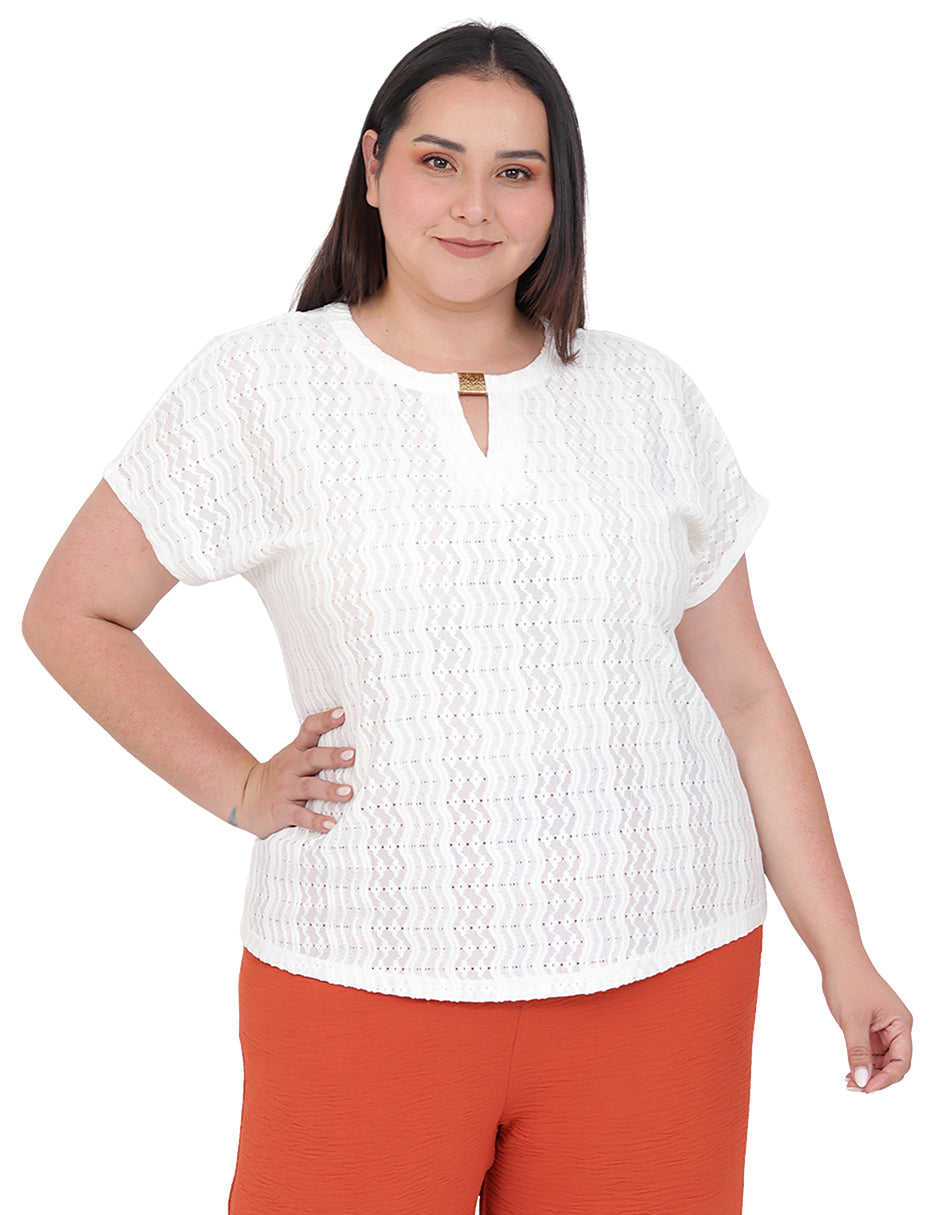 Blusa Curvy Carilo, Cuello Redondo,  Manga Corta