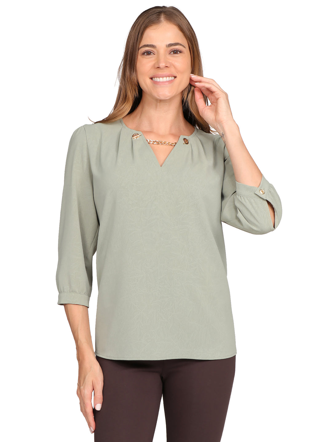 Blusa Cuello Redondo, Con Cadena, Manga 3/4