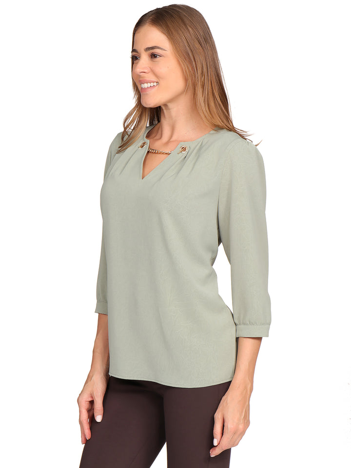Blusa Cuello Redondo, Con Cadena, Manga 3/4