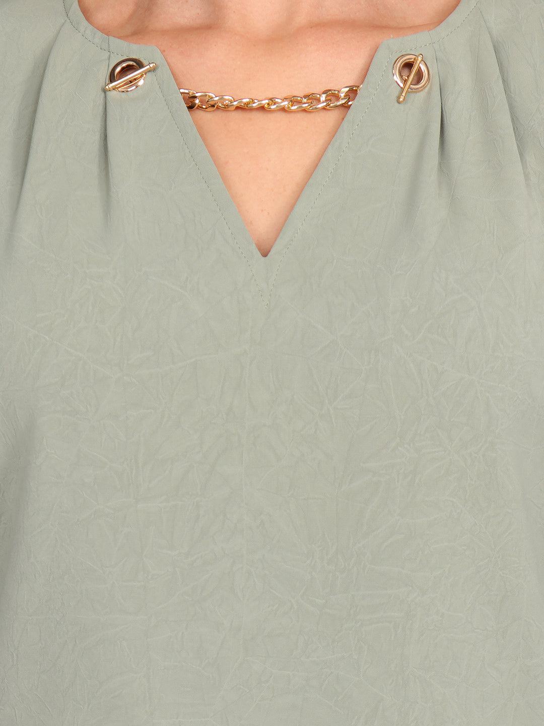 Blusa Cuello Redondo, Con Cadena, Manga 3/4