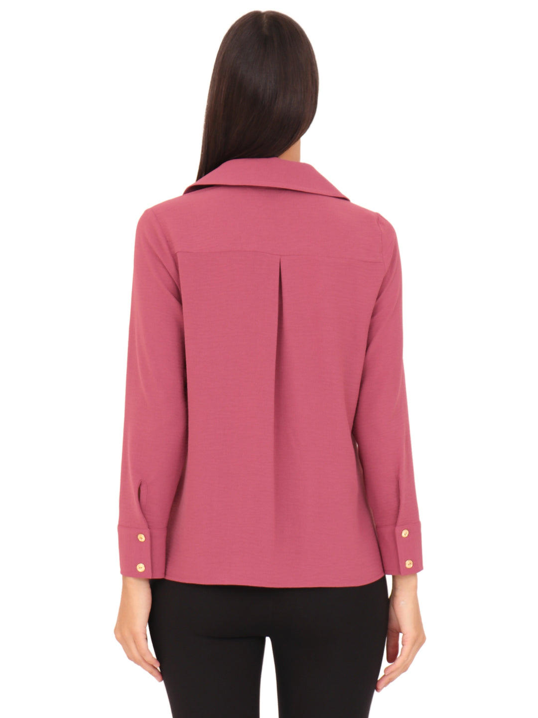 Blusa Cuello Camisero,  Manga Larga, Lisa