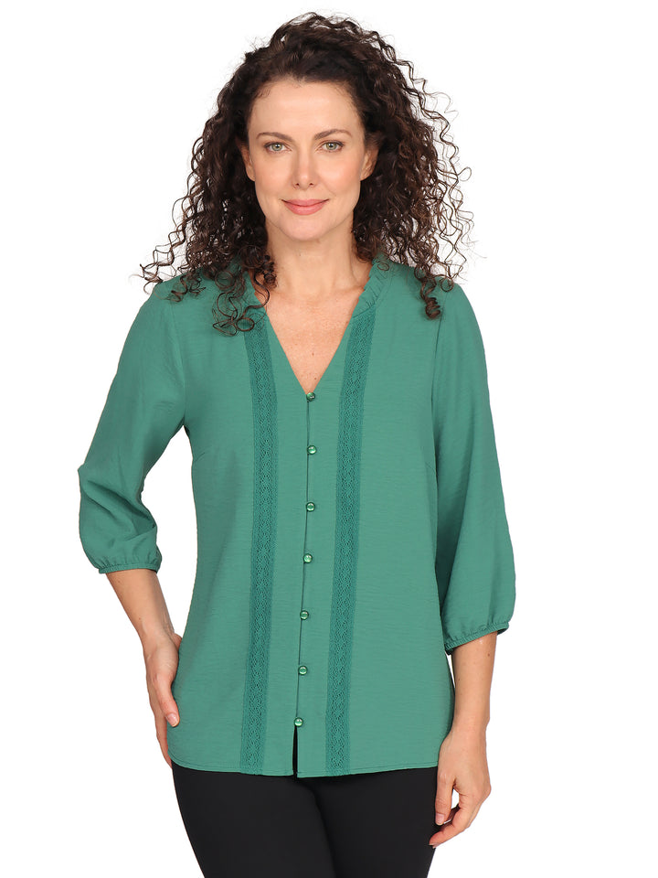 Blusa Cuello V, Con Botones Frente, Manga 3/4
