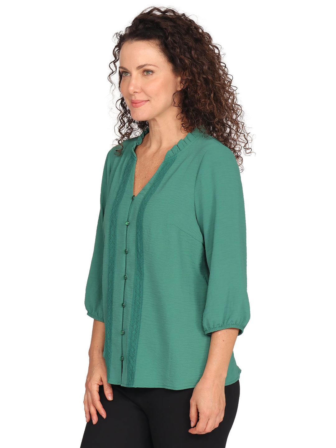Blusa Cuello V, Con Botones Frente, Manga 3/4