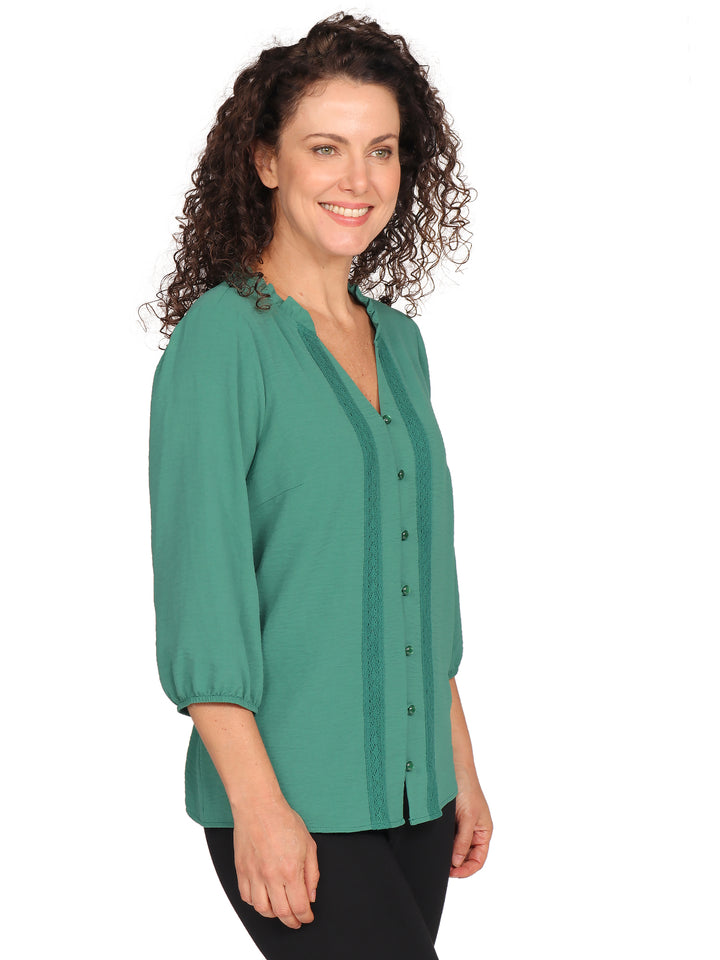 Blusa Cuello V, Con Botones Frente, Manga 3/4