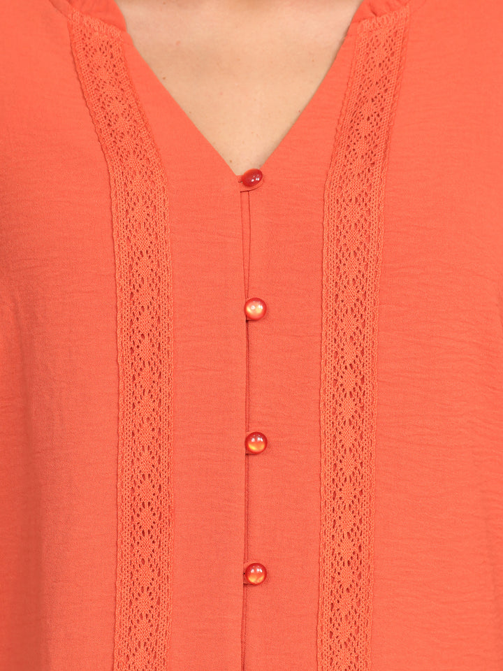 Blusa Cuello V, Con Botones Al Frente, Manga 3/4