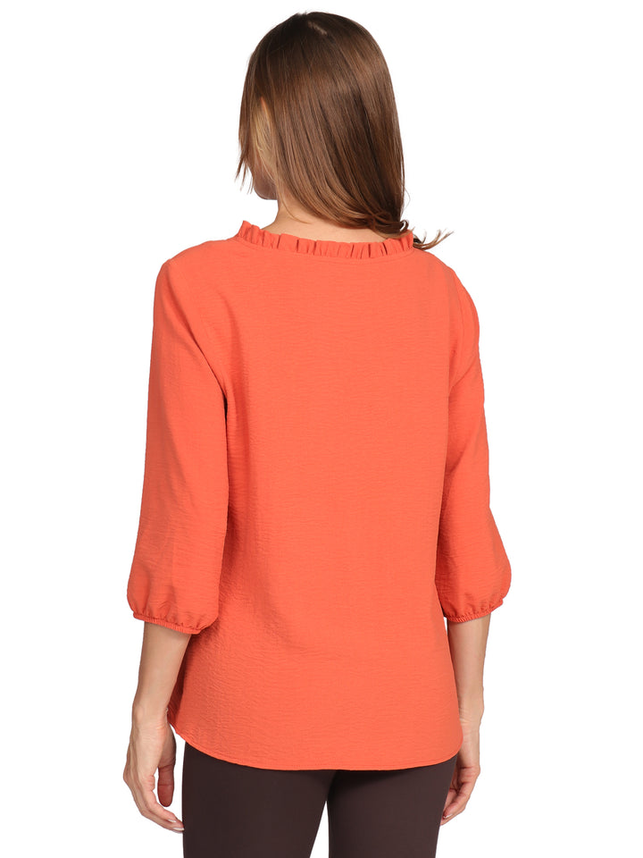 Blusa Cuello V, Con Botones Al Frente, Manga 3/4