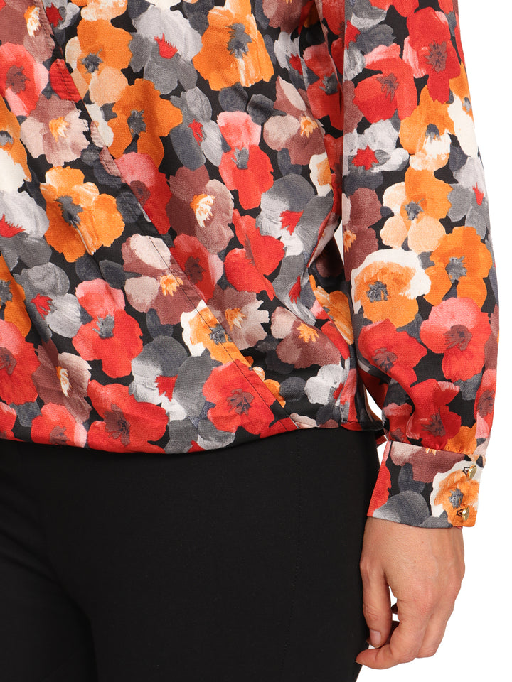 Blusa Cuello V Cruzado, Manga Larga,Estampado