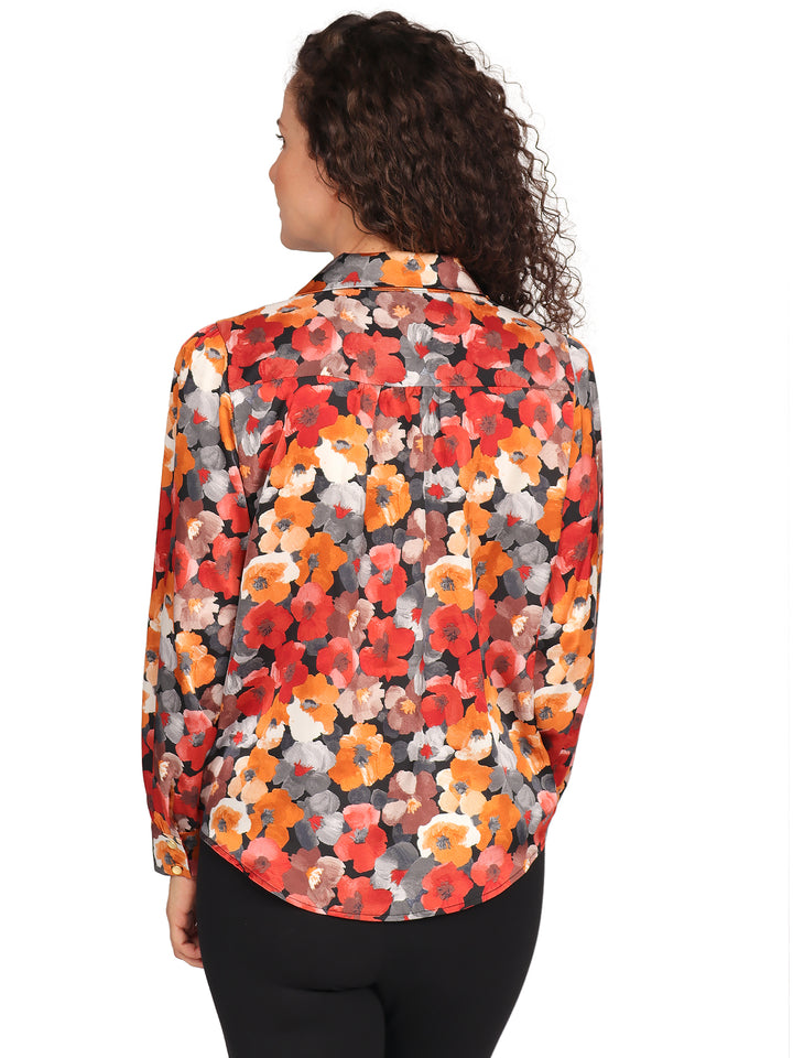 Blusa Cuello V Cruzado, Manga Larga,Estampado