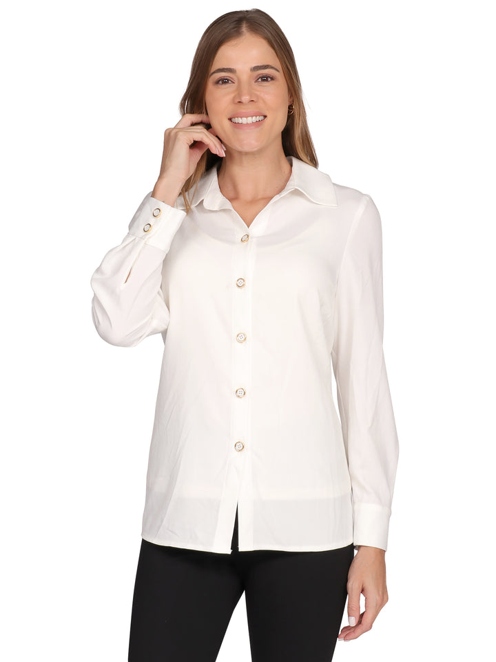 Blusa Camisera, Manga Larga, Lisa