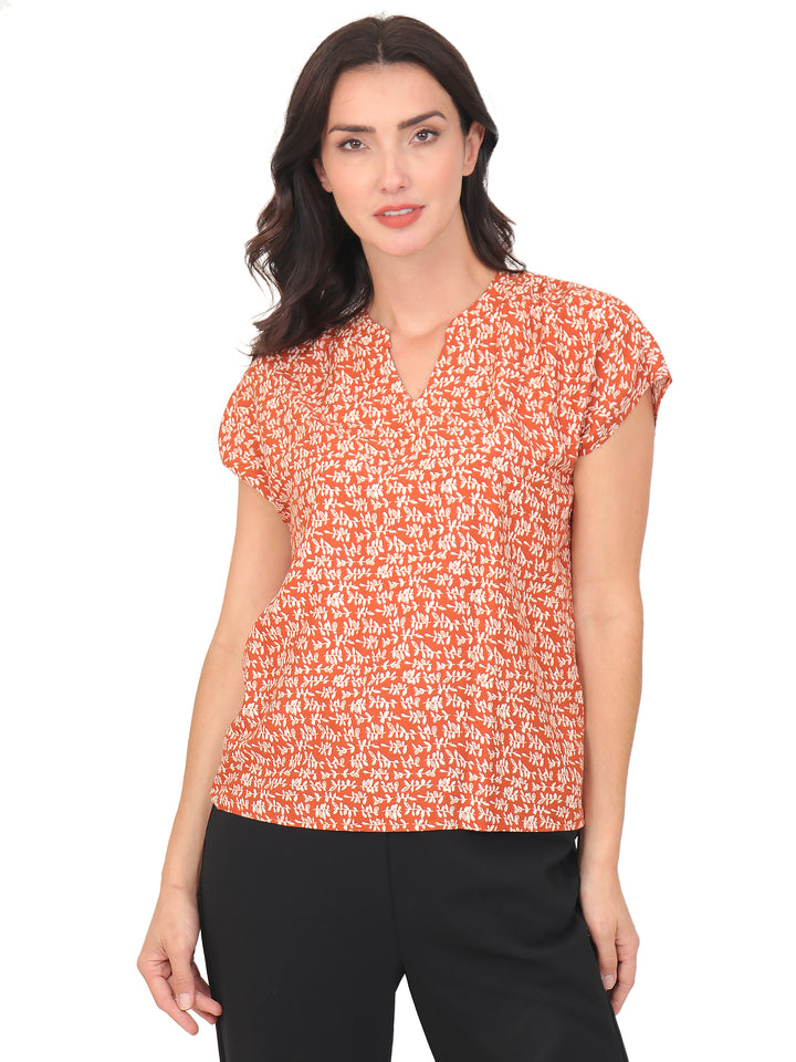 Blusa cuello V, Manga Corta, Estampada